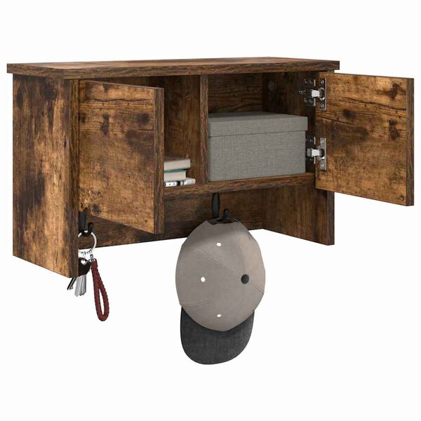 vidaXL Răcător de paltoane montat pe perete cu raft Stejar fumuriu