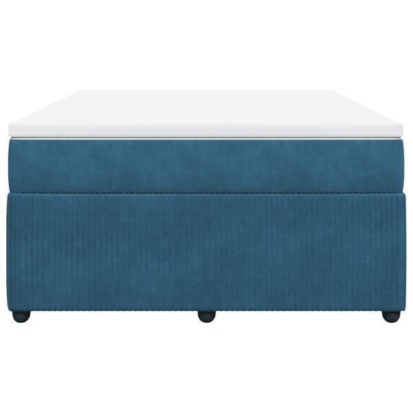 vidaXL Pat box spring cu saltea, albastru &icirc;nchis, 140x200 cm, catifea
