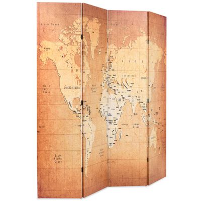 vidaXL Paravan de cameră pliabil, galben, 160 x 170 cm, harta lumii