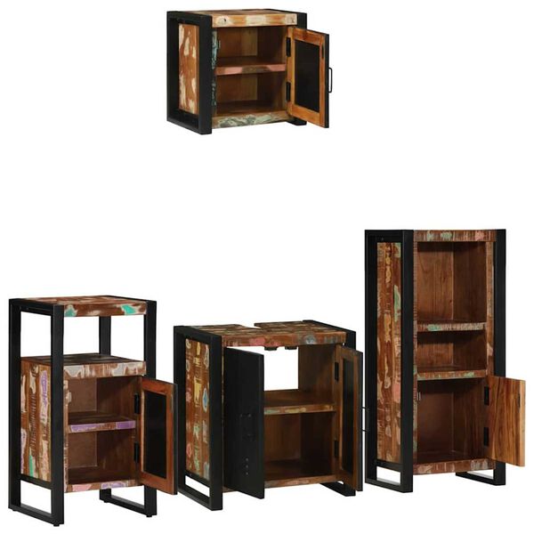 vidaXL Set de mobilier pentru baie 4 pcs Maro Lemn recuperat masiv