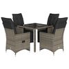 vidaXL Set bistro de grădină cu perne, 5 piese, gri, poliratan