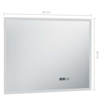 vidaXL Oglindă cu LED de baie cu senzor tactil și afișaj oră, 80x60 cm