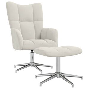 vidaXL Scaun de relaxare cu taburet, alb crem, catifea