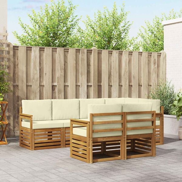 vidaXL Set canapea sectională cu pernă 7 pcs Natural și Crem