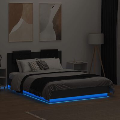 vidaXL Cadru de pat cu tăblie și lumini LED, negru, 120x190 cm