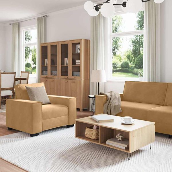 vidaXL Set de canapele cu perne, 3 piese, maro, catifea