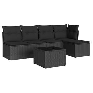 vidaXL Set mobilier de grădină cu perne, 6 piese, negru, poliratan