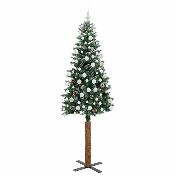 vidaXL Brad de Crăciun subțire cu 300 LED Verde și alb 210 cm