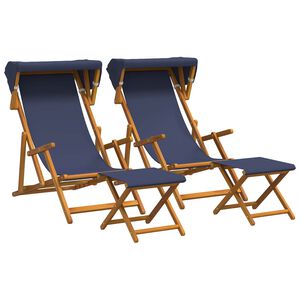 vidaXL Scaun de plajă 4 pcs 3 Poziție Lemn de eucalipt masiv albastru