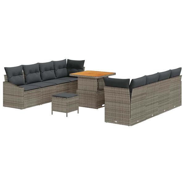 vidaXL Set de canapele pentru grădină cu pernă 11 pcs Gri Rattan poli