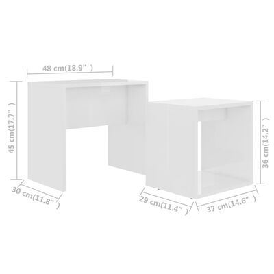 vidaXL Set măsuțe de cafea, alb extralucios, 48x30x45 cm, PAL