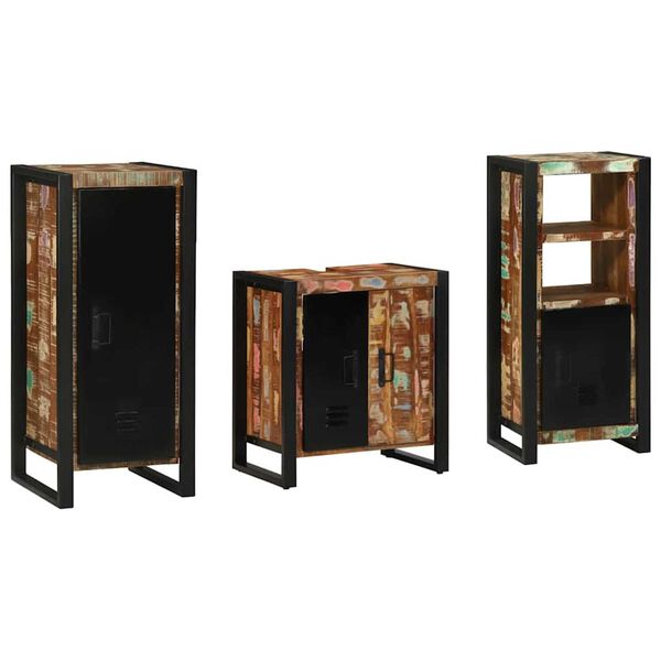 vidaXL Set de mobilier pentru baie 3 pcs Maro Lemn recuperat masiv