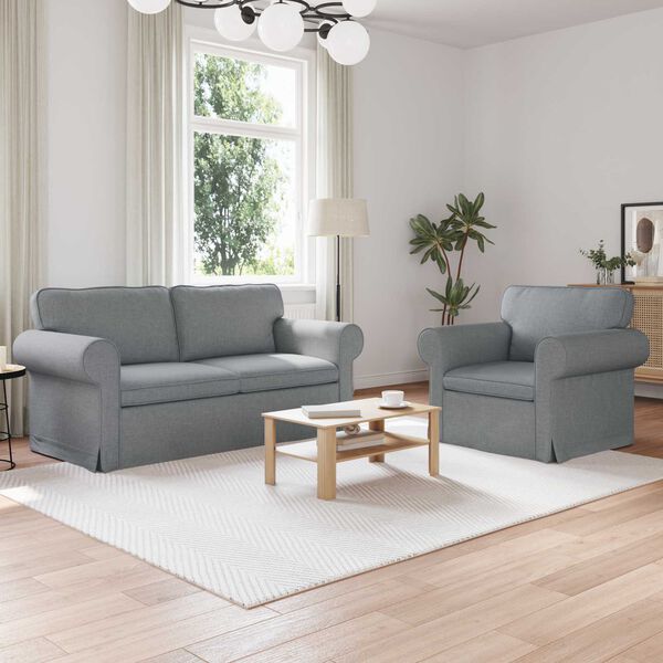 vidaXL Canapea 2 pcs Gri deschis