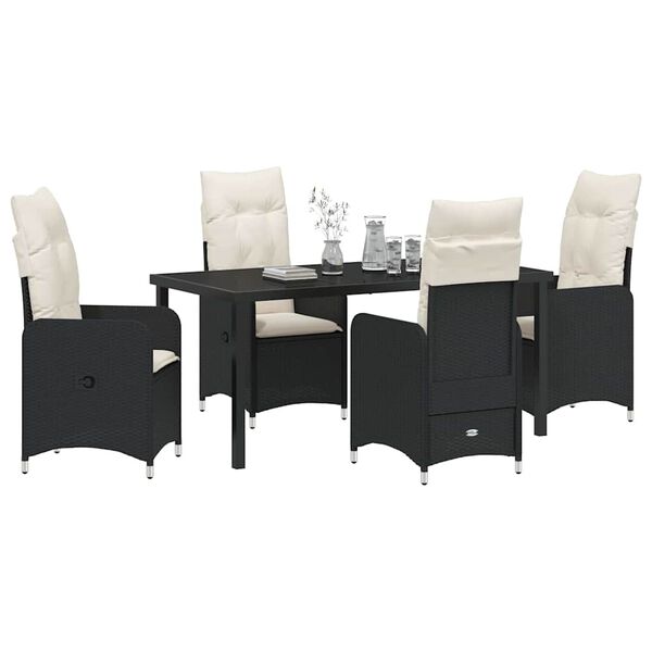 vidaXL Set de masă pentru grădină cu pernă 5 pcs Negru Rattan poli