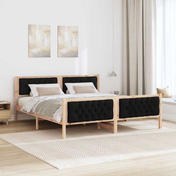 vidaXL Cadru de pat cu headboard Negru 160 x 200 cm Lemn de pin masiv