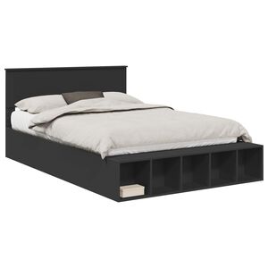 vidaXL Cadru de pat cu raft Manual Negru 150 x 200 cm Lemn prelucrat