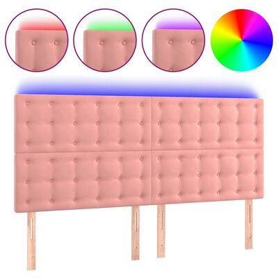 vidaXL Tăblie de pat cu LED, roz, 200x5x118/128 cm, catifea