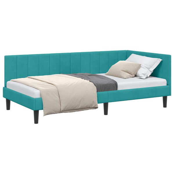 vidaXL Cadru de pat colțar cu headboard Turcoaz 90 cm x 190 cm Catifea