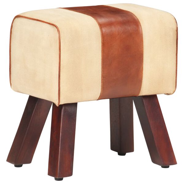 vidaXL Bancă Bok gimnastică maro 38 cm piele naturală/lemn masiv mango