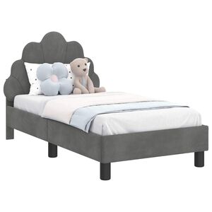 vidaXL Cadru de pat pentru copii cu spătar Gri &icirc;nchis 70 x 140 cm