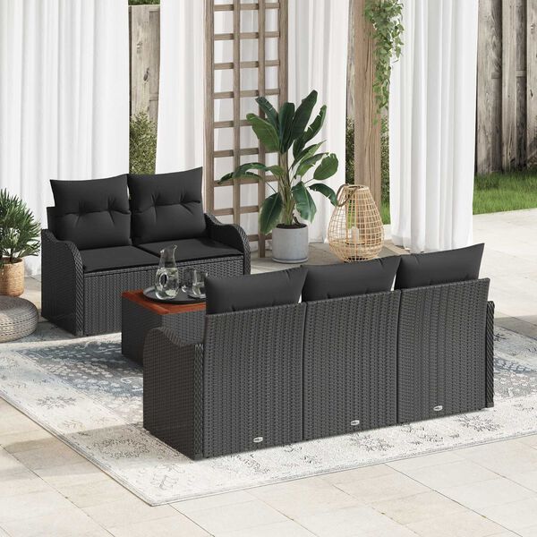 vidaXL Set de canapele pentru grădină 6 pcs Negru Rattan poli