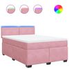 vidaXL Pat box spring cu saltea, roz, 160x200 cm, catifea