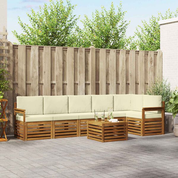 vidaXL Set canapea sectională cu pernă 7 pcs Natural și Crem