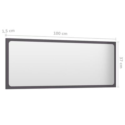 vidaXL Oglindă de baie, gri extralucios, 100x1,5x37 cm, PAL