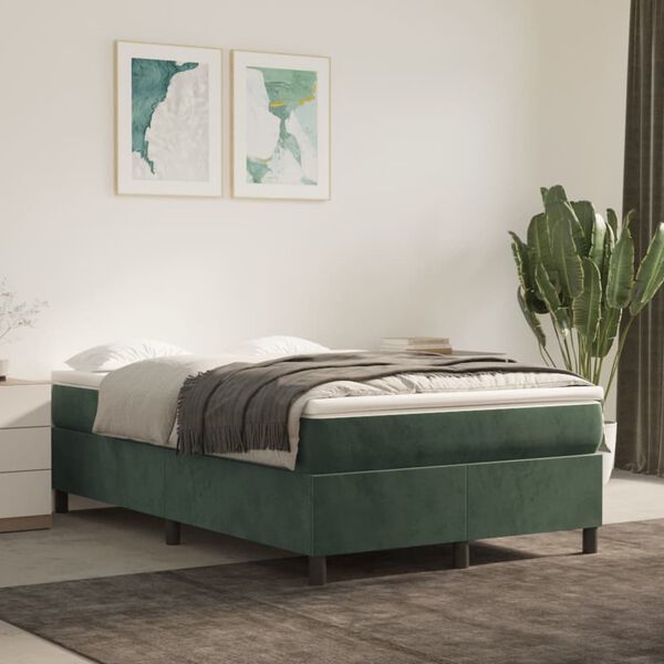 vidaXL Pat box spring cu saltea, verde &icirc;nchis, 120x200 cm, catifea