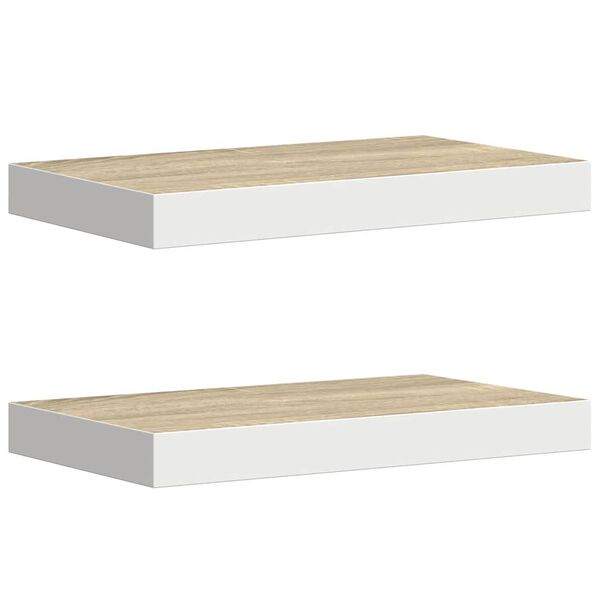 vidaXL Rafturi perete suspendate 2 buc. alb/stejar 50x23x3,8cm MDF