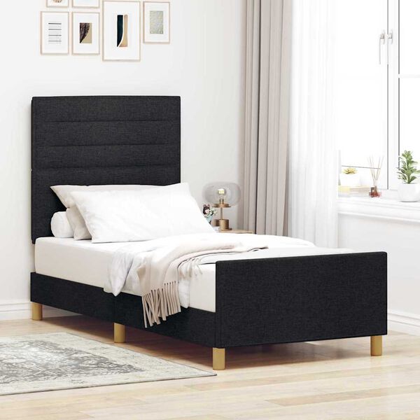 vidaXL Cadru de pat cu headboard Negru 90 x 200 cm țesătură