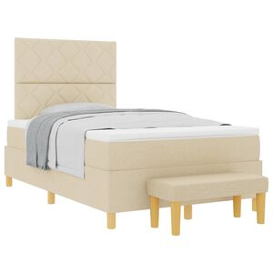 vidaXL Pat cu arcuri cu saltea cu headboard Crem 120 x 190 cm țesătură