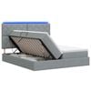 vidaXL Pat cu LED și saltea Gri deschis 200 x 200 cm Țesătură
