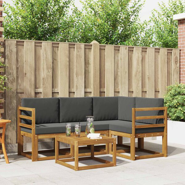 vidaXL Set de canapele de exterior cu pernă 5 pcs Natural și Antracit