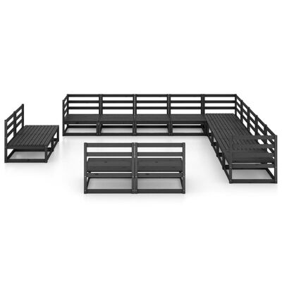 vidaXL Set mobilier de grădină, 13 piese, negru, lemn masiv pin
