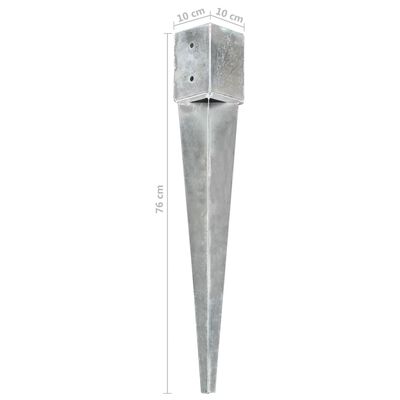 vidaXL Țăruși de sol, 2 buc., argintiu, 10x10x76 cm, oțel galvanizat