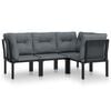 vidaXL Set mobilier de grădină, 4 piese, negru și gri, poliratan