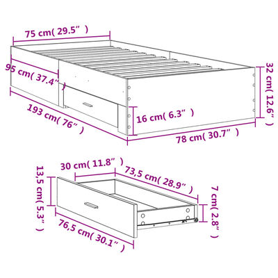 vidaXL Cadru de pat cu sertare, negru, 90x200 cm, lemn prelucrat
