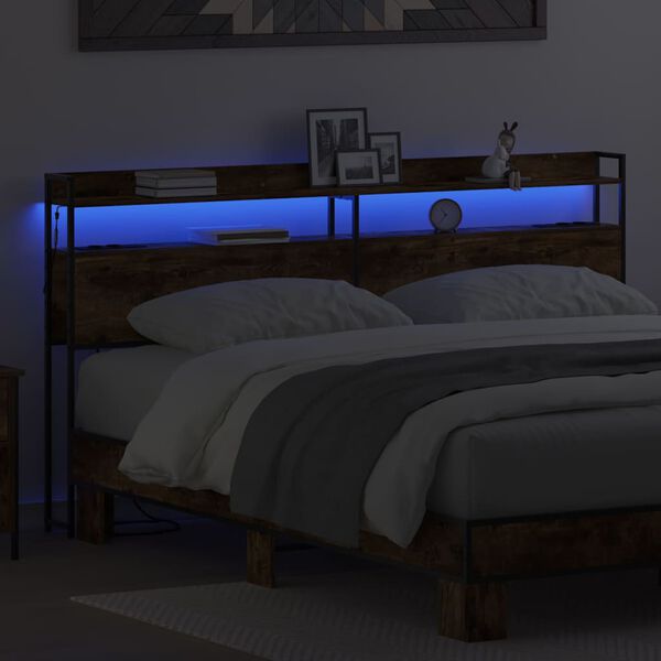 vidaXL Tăblie de depozitare cu raft Stejar afumat 180 cm Lemn compozit