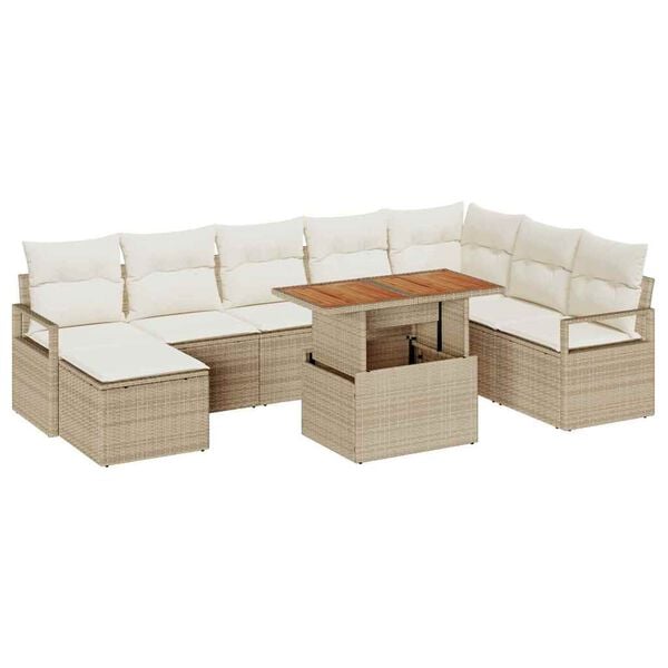 vidaXL Set de canapele pentru grădină cu pernă 9 pcs Bej și crem
