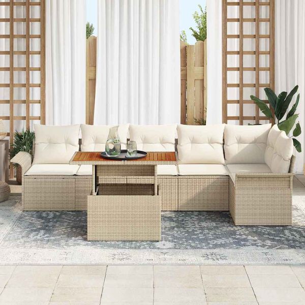 vidaXL Set de canapele pentru grădină 7 pcs Bej Rattan poli