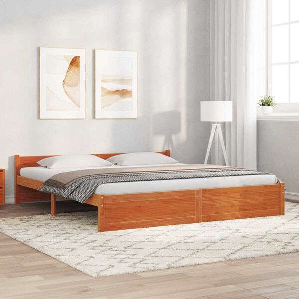 vidaXL Cadru de pat cu headboard Maroniu cerat 205.5 x 95.5 x 51 cm