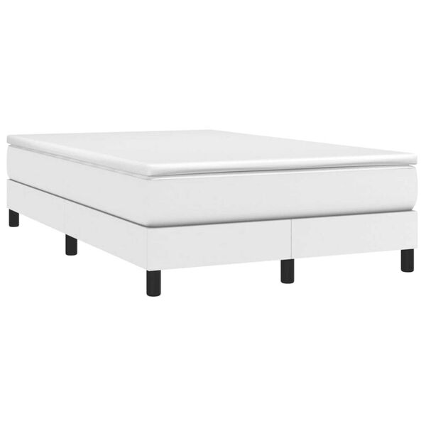 vidaXL Pat box spring cu saltea, alb, 120x190 cm, piele ecologică