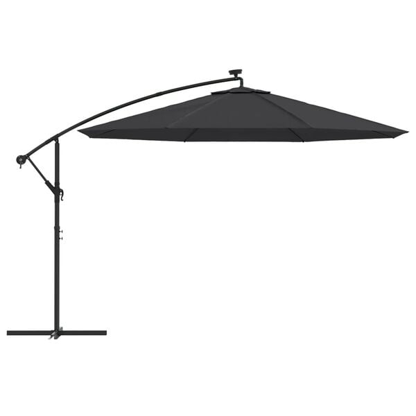 vidaXL Umbrelă în consolă de grădină cu LED-uri, negru, 350 cm
