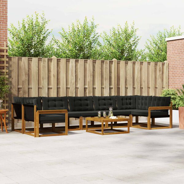 vidaXL Set de canapele de exterior cu pernă 8 pcs Natural și Negru