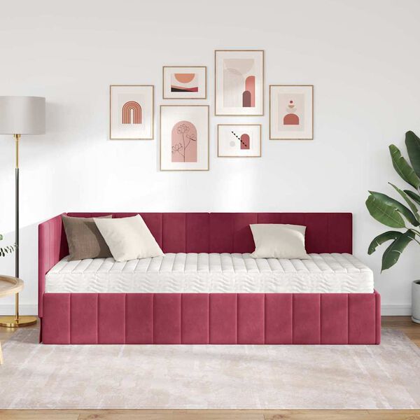 vidaXL Cadru de pat colțar cu saltea cu headboard 2 pcs Verde Catifea