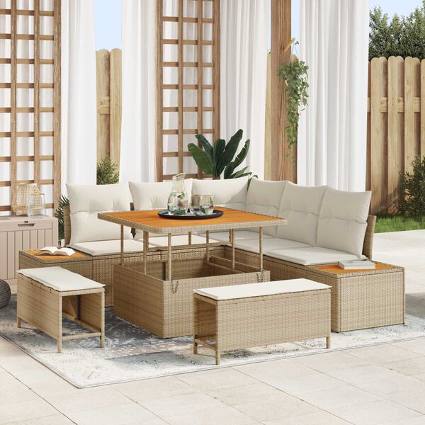 vidaXL Set de canapele pentru grădină cu pernă 8 pcs Bej Rattan poli