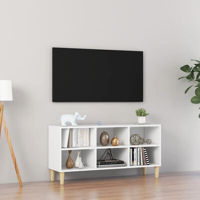 vidaXL Comodă TV, picioare lemn masiv, alb, 103,5x30x50 cm