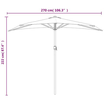 vidaXL Umbrelă de balcon tijă aluminiu bordo 270x144x222 cm semirotund