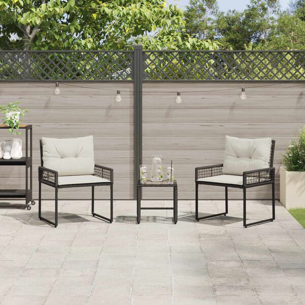 vidaXL Set de Mobilier pentru Exterior cu pernă 3 pcs Negru și Alb